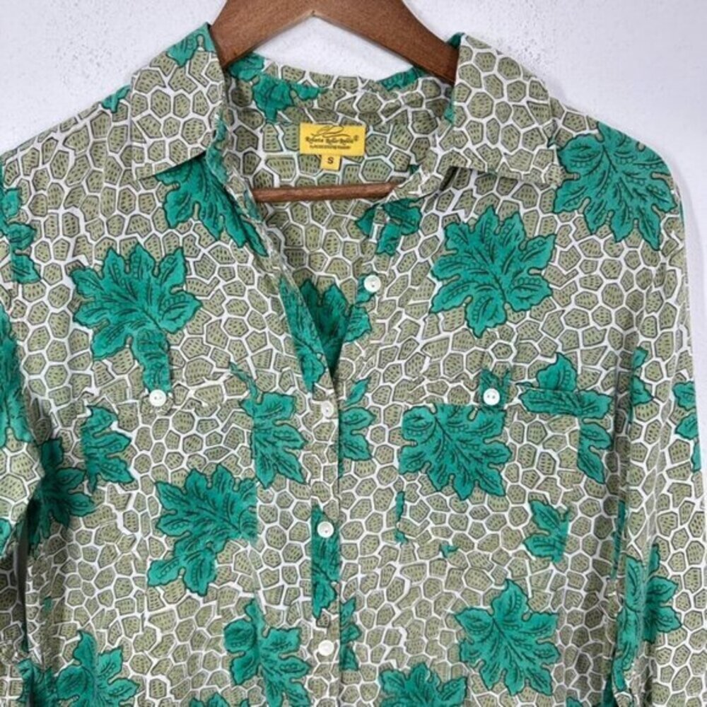 Roberta Roller Rabbit Green Mini Shirt Dress Palm Leaf Cotton Classic Preppy - Picture 4 of 8